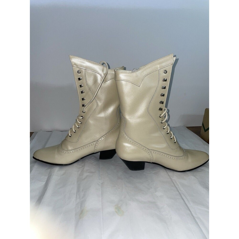 Oak Tree Farms Victorian Granny Bridal Boots Off White Leather Lace Up 6.5 NEW - Picture 5 of 12